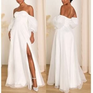 NWT Large White Bustier Off Shoulder Puff Slit Wedding Second Photoshoot Dress
